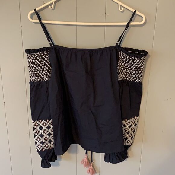 Rebecca Minkoff Navy Embroidered Blouse Size Medium - Picture 3 of 3